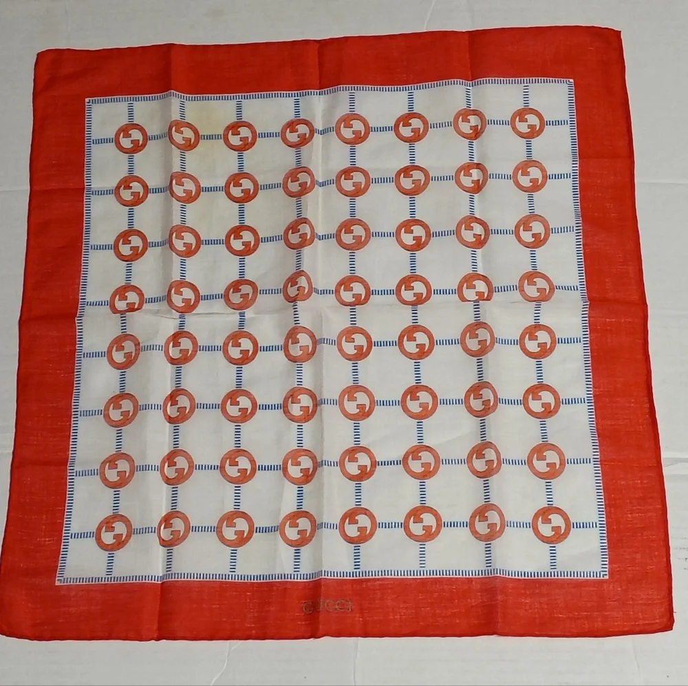 ❤️VINTAGE GUCCI GG LOGO ORANGE / BLUE COTTON POCKET SQUARE / BANDANA SCARF